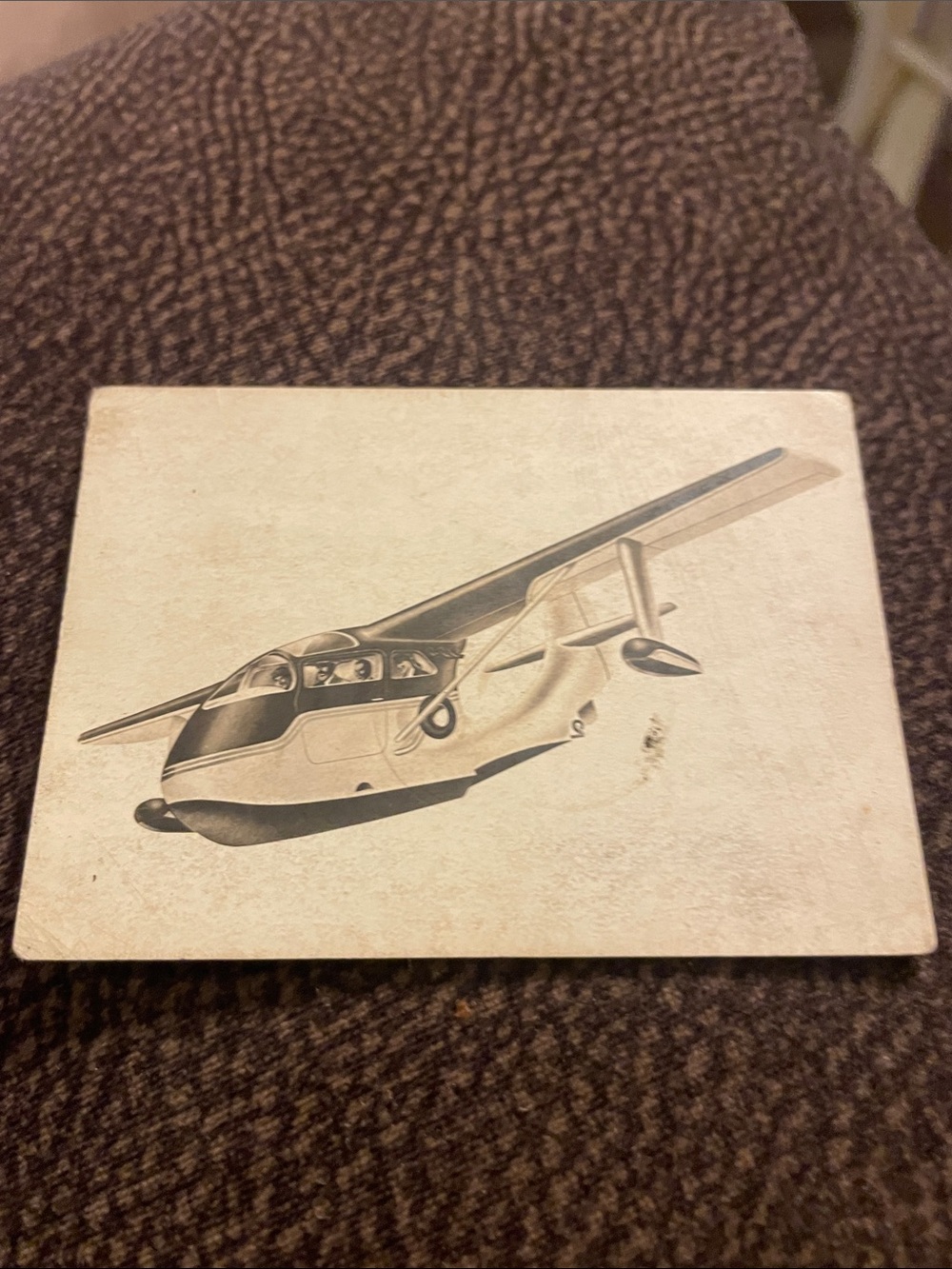 Vintage Airplane Illustration Wall Art in Cream and Black